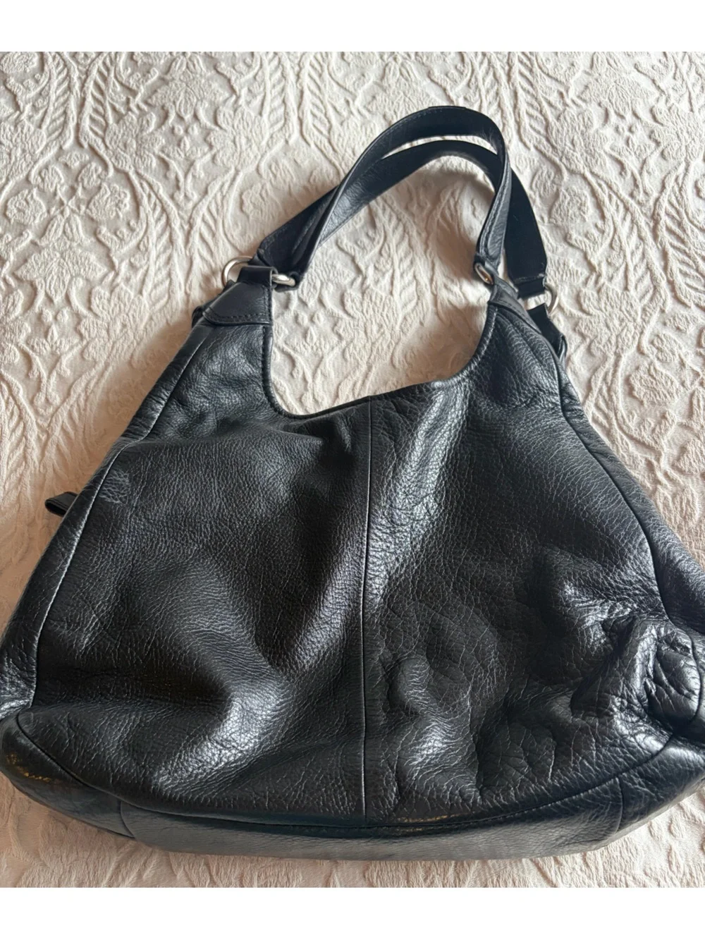 Coach Black Leather Slouchy Shoulder Bag with Silver Hardware